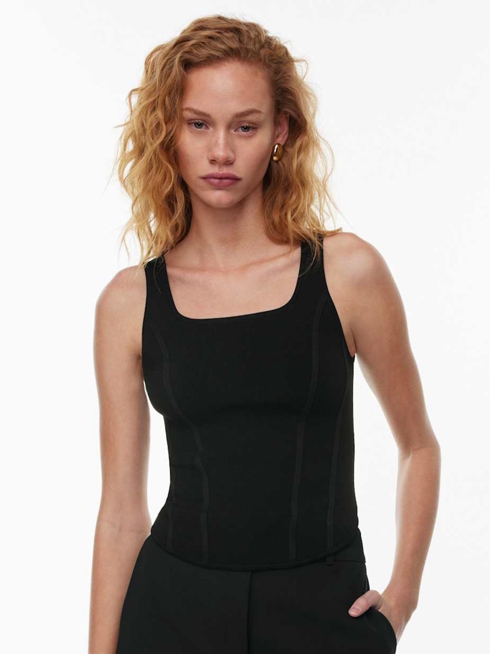 Babaton Sculpt Knit Bustier Waist Tank in Black - XS